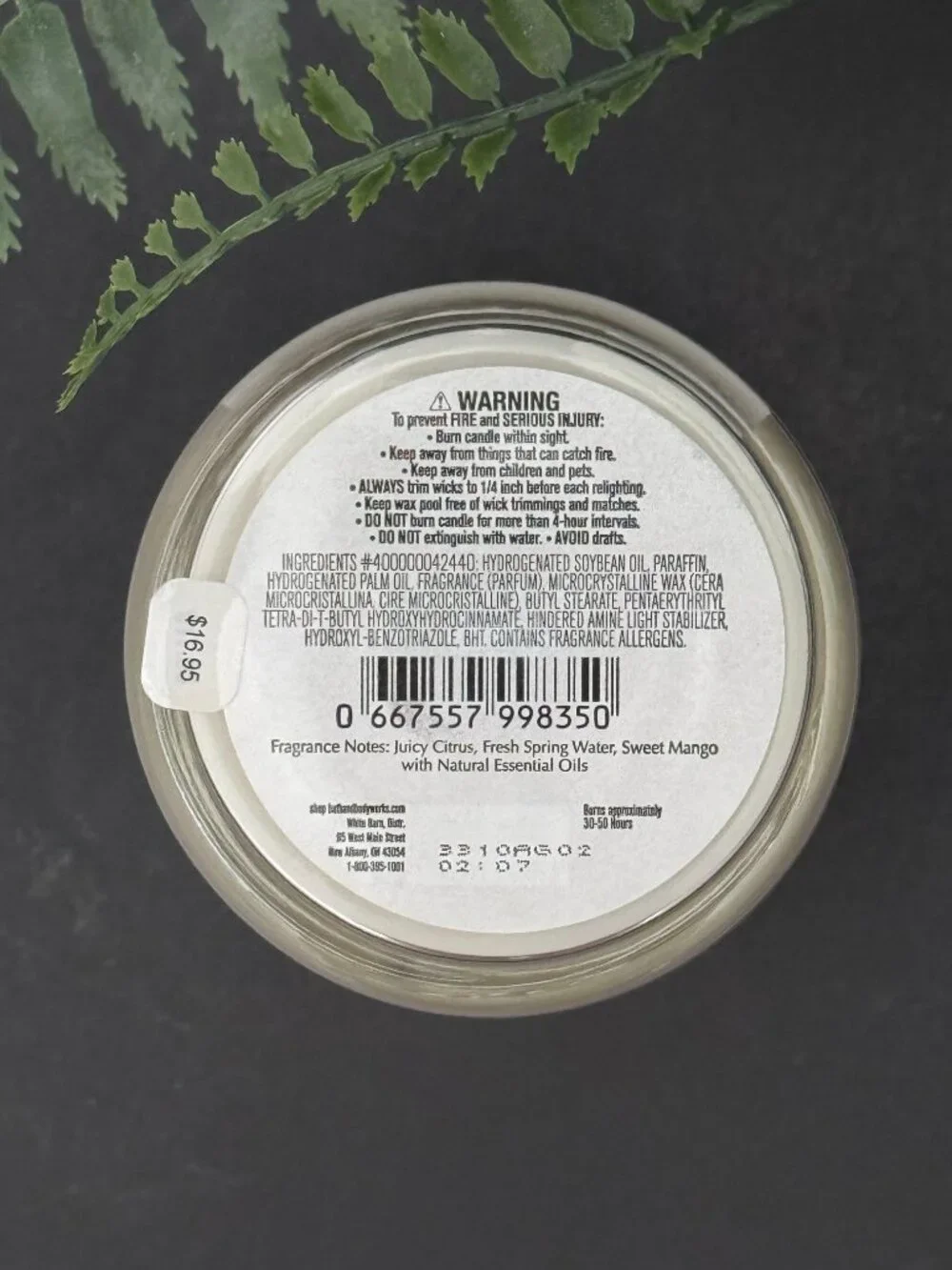 BBW Midnight Blue Citrus White Barn Bath & Body Works Single Wick Candle